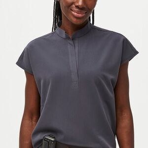 FIGS Charcoal Gray Scrub Set Top & Pants with Pink Drawstring